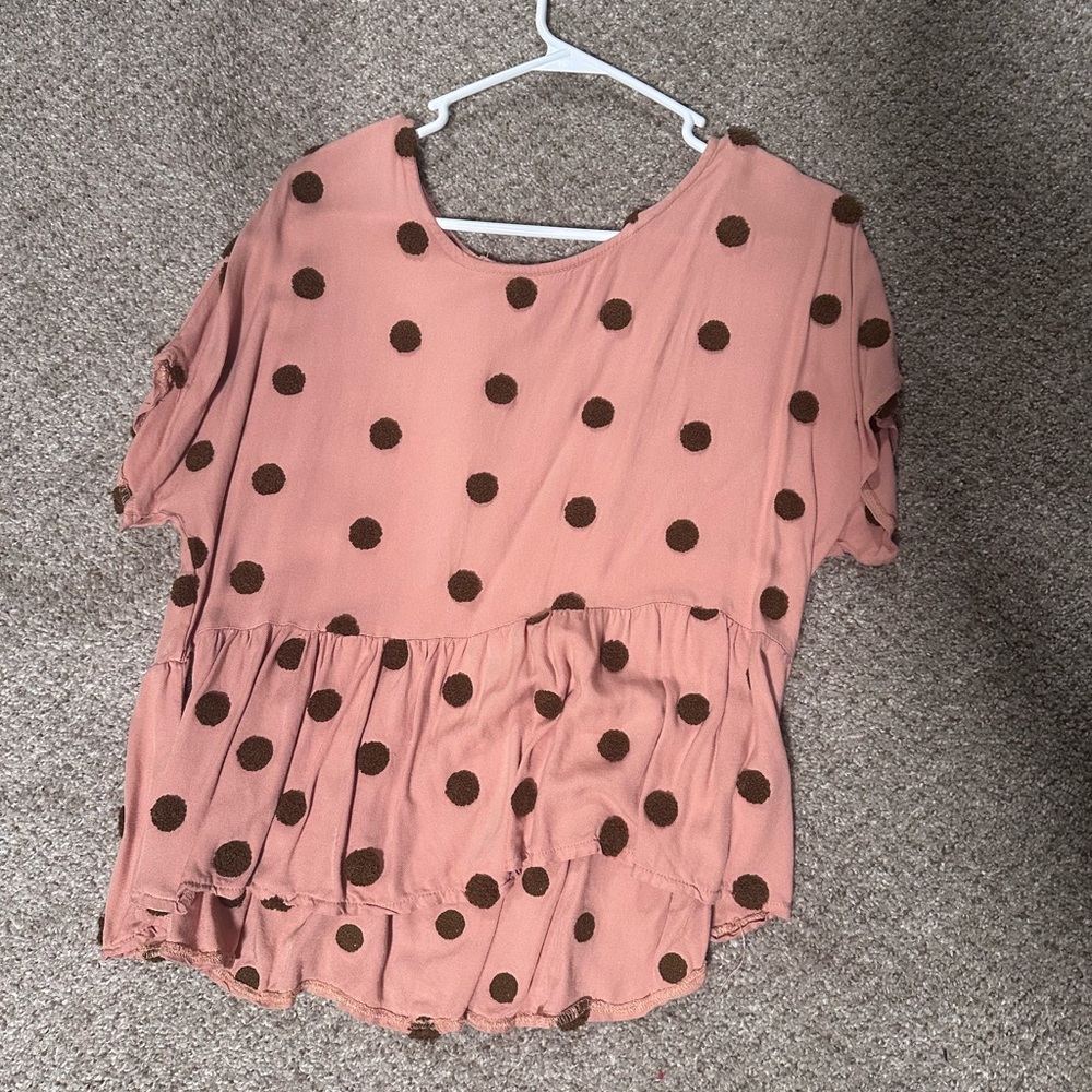 Rust orange colored 3d polka dot top.